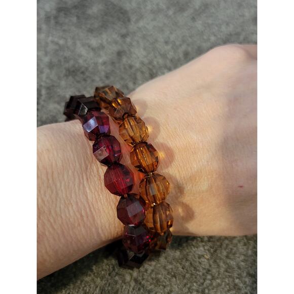 Duo Elastic Bracelets Red and Brown Beads - Picture 2 of 8